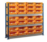Toprax - Longspan Bay Shelving c/w Yellow TC Bin Kits - Steel Shelves: click to enlarge